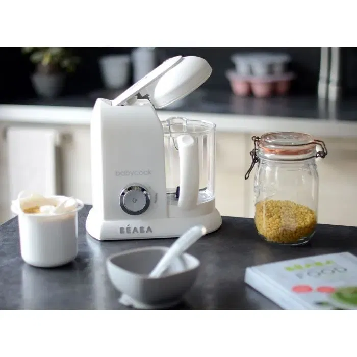 BEABA - Robot Babycook Solo, Mixeur-Cuiseur 4 en 1 avec cuisson vapeur, 1100 ml, blanc