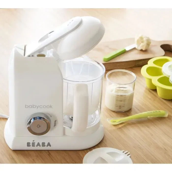 BEABA - Robot Babycook Solo, Mixeur-Cuiseur 4 en 1 avec cuisson vapeur, 1100 ml, blanc