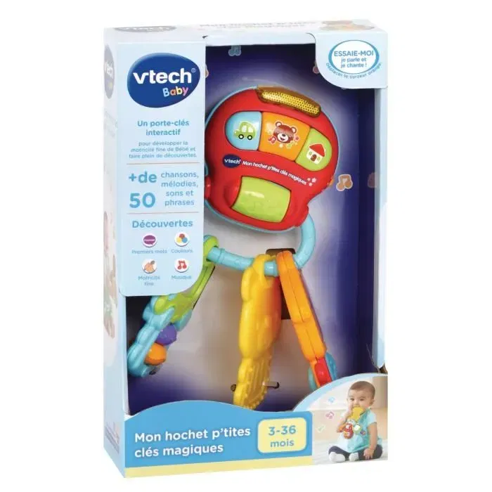 VTech Baby - Mon Hochet P'tites Clés Magiques Porte-clés Musical Lumineux avec Détecteur de Mouvement, Sons et Phrases