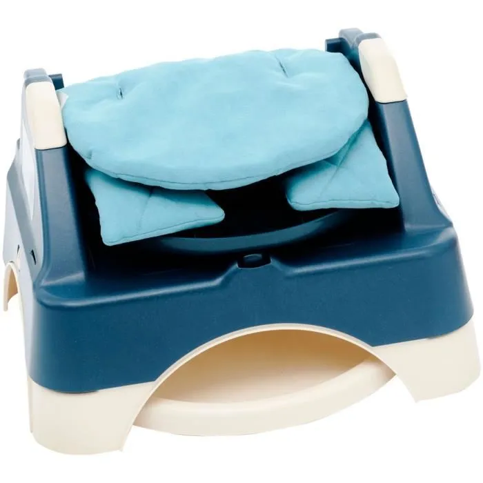 Oketi Poketi Rehausseur de chaise 3 en 1 Wooded bleu - avec tablette amovible, marche-pied et transformable en fauteuil pour enfant