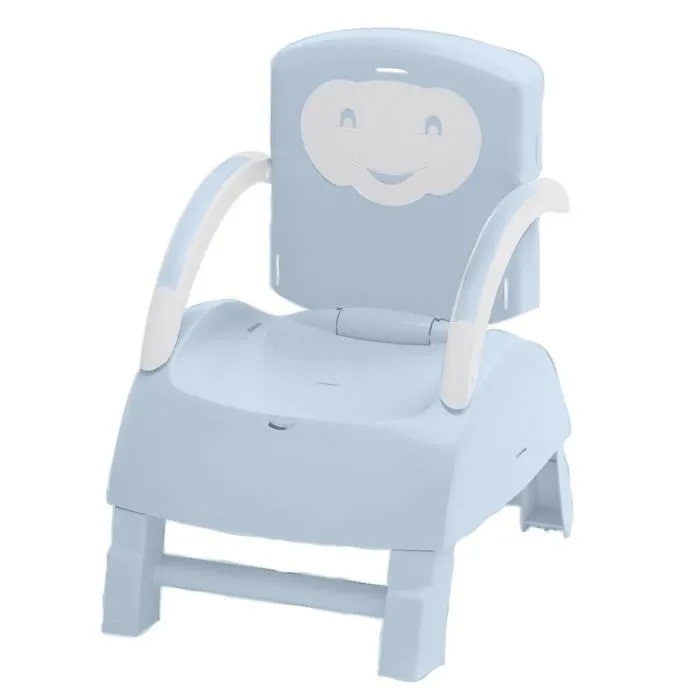 THERMOBABY Rehausseur de chaise évolutif pour bébé 6 mois à 3 ans - Fleur bleue, Polypropylène et Soft SBS, Certifié NF EN 16120, 2 ans de garantie