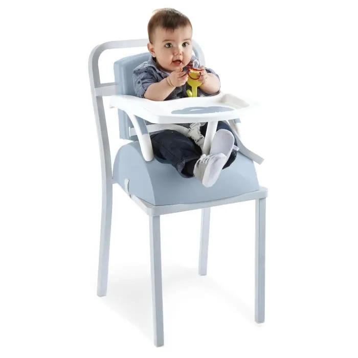 THERMOBABY Rehausseur de chaise évolutif pour bébé 6 mois à 3 ans - Fleur bleue, Polypropylène et Soft SBS, Certifié NF EN 16120, 2 ans de garantie
