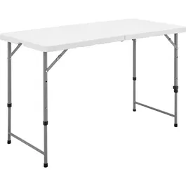 Terranova - Table de réception pliante - Blanche - Structure acier et Plateau PEHD - 122x60.5xH74 cm - 4 personnes - 2 hauteurs réglables