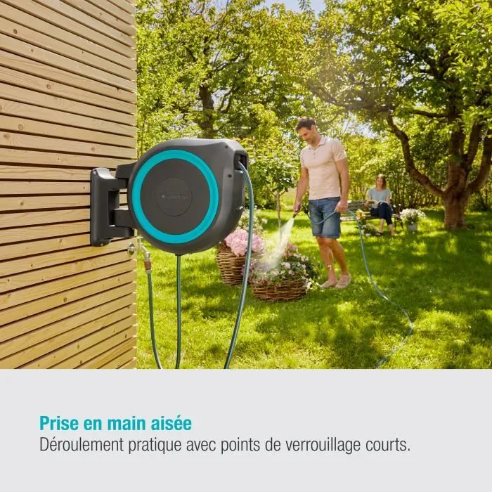 Gardena Dérouleur Automatique Mural RollUp XL, Longueur Tuyau 35m Diamètre 13mm - Kit Complet pour Jardin et Terrasse