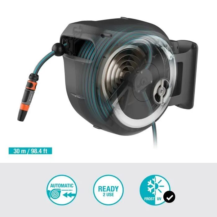Gardena RollUp L Dévidoir automatique mural avec système anti-nœud - Longueur 30 m, diamètre 13 mm - Haute qualité résistant au gel/UV - Garantie 5 ans Gardena RollUp L Dévidoir automatique mural avec système anti-nœud - Longueur 30 m, diamètre 13 mm - Haute qualité résistant au gel/UV - Garantie 5 ans