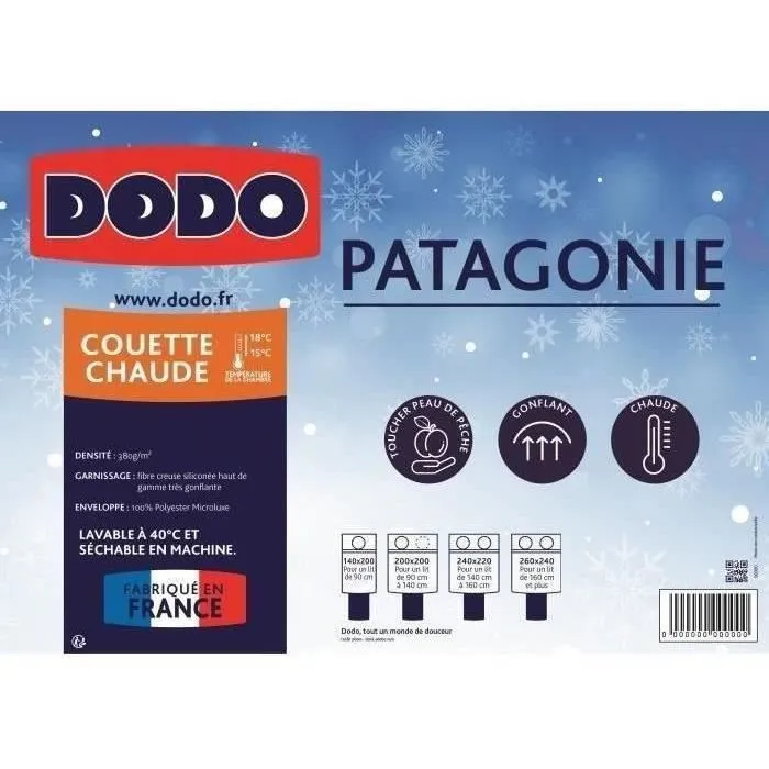 DODO Couette Chaude Patagonie, Blanc, 240x260 cm, Enveloppe et Garnissage 100% Polyester, Fibre Creuse Siliconée 380 g/m²