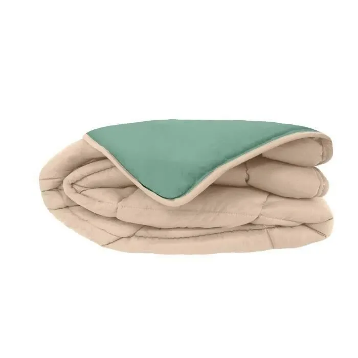 Toison D'Or CALGARY Couette Chaude Microfibre Beige Galet & Vert Lac 220 x 240 cm