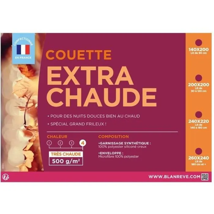 Blanreve Couette Extra Chaude en Microfibre 500 g/m² - Blanc 240 x 260 cm avec Valise de Rangement