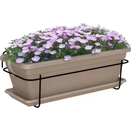Artevasi Kit Jardinière VENEZIA pour Balcon 50 cm Marron Taupe, Résistant au Gel, 50 x 19.5 x 16.3 cm, 10 L avec Réserve d'Eau, Soucoupe et Support en Fer