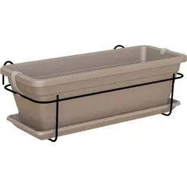 Artevasi Kit Jardinière VENEZIA pour Balcon 50 cm Marron Taupe, Résistant au Gel, 50 x 19.5 x 16.3 cm, 10 L avec Réserve d'Eau, Soucoupe et Support en Fer