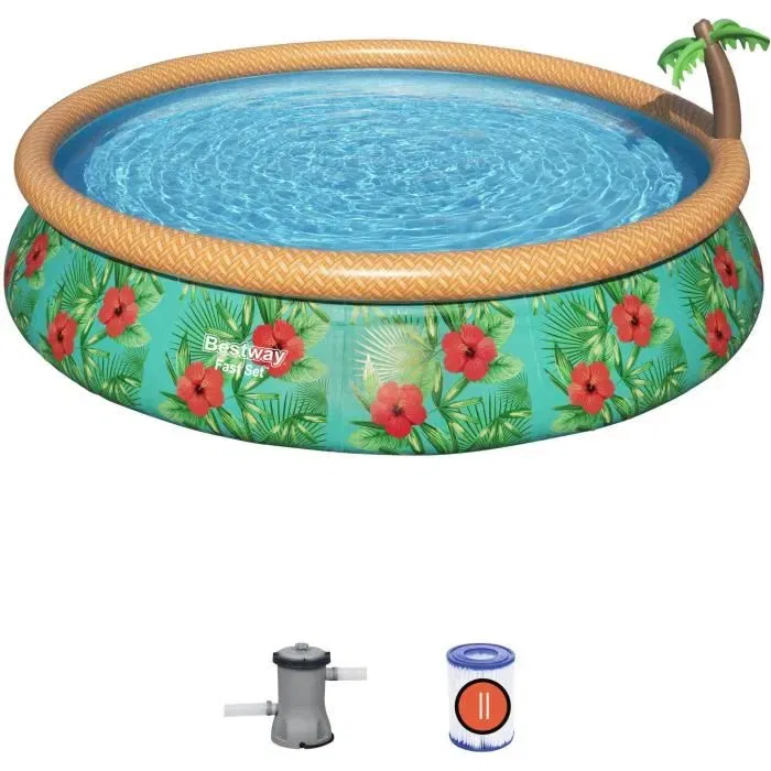 Bestway Kit Piscine Hors Sol Autoportante Ronde Fast Set, 457 x 84 cm, 9677 L, avec Pompe de Filtration et Accessoires