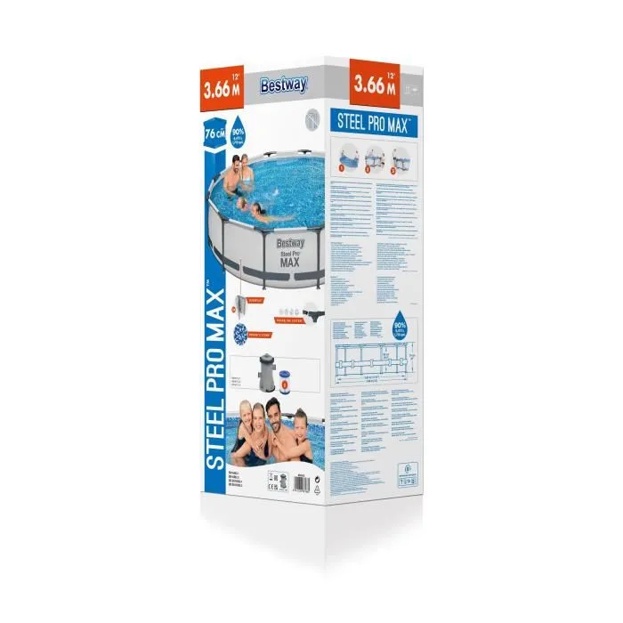 Bestway Steel Pro Max 366 x 76 cm Kit Piscine Hors Sol Tubulaire Ronde avec Pompe de Filtration et Cartouche - Liner Duraplus Bestway Steel Pro Max 366 x 76 cm Kit Piscine Hors Sol Tubulaire Ronde avec Pompe de Filtration et Cartouche - Liner Duraplus