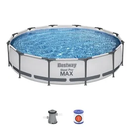 Bestway Steel Pro Max 366 x 76 cm Kit Piscine Hors Sol Tubulaire Ronde avec Pompe de Filtration et Cartouche - Liner Duraplus