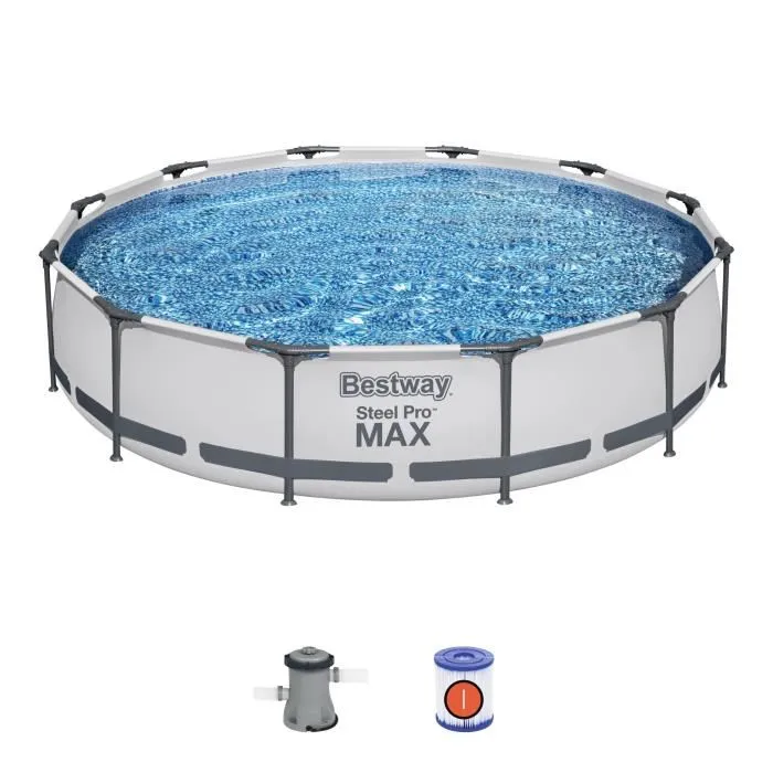 Bestway Steel Pro Max 366 x 76 cm Kit Piscine Hors Sol Tubulaire Ronde avec Pompe de Filtration et Cartouche - Liner Duraplus Bestway Steel Pro Max 366 x 76 cm Kit Piscine Hors Sol Tubulaire Ronde avec Pompe de Filtration et Cartouche - Liner Duraplus