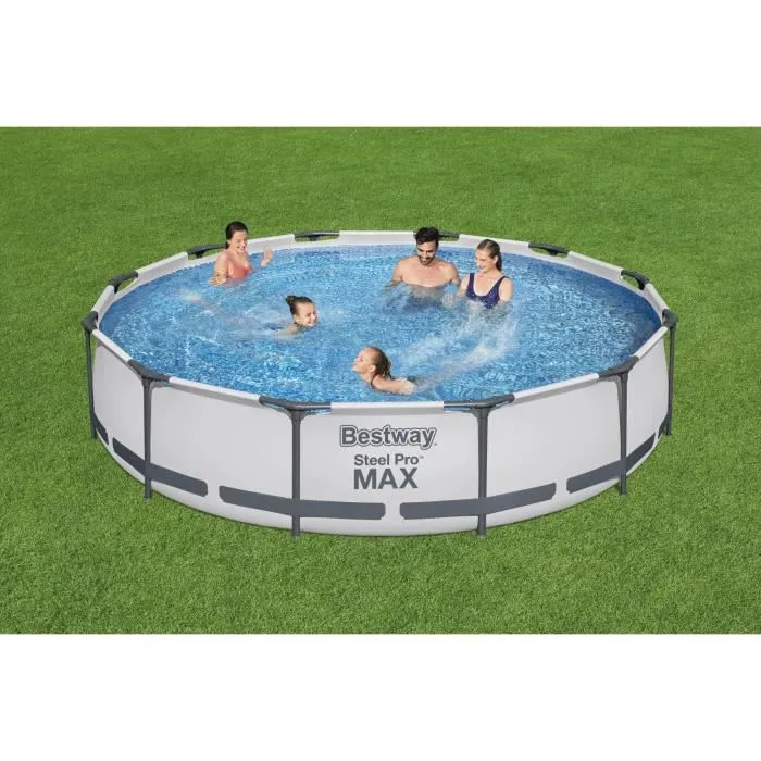 Bestway Steel Pro Max 366 x 76 cm Kit Piscine Hors Sol Tubulaire Ronde avec Pompe de Filtration et Cartouche - Liner Duraplus