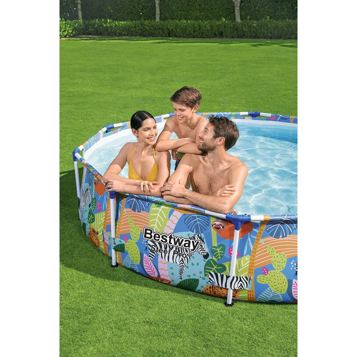 Bestway Piscine hors sol Steel Pro ronde avec décor animaux du monde