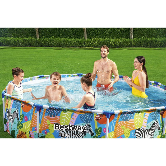 Bestway Piscine hors sol Steel Pro ronde avec décor animaux du monde