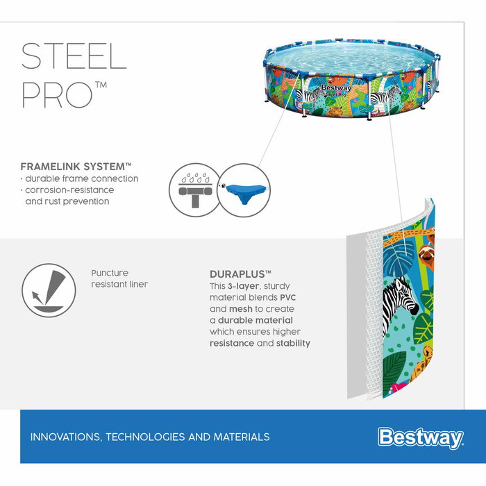 Bestway Piscine hors sol Steel Pro ronde avec décor animaux du monde