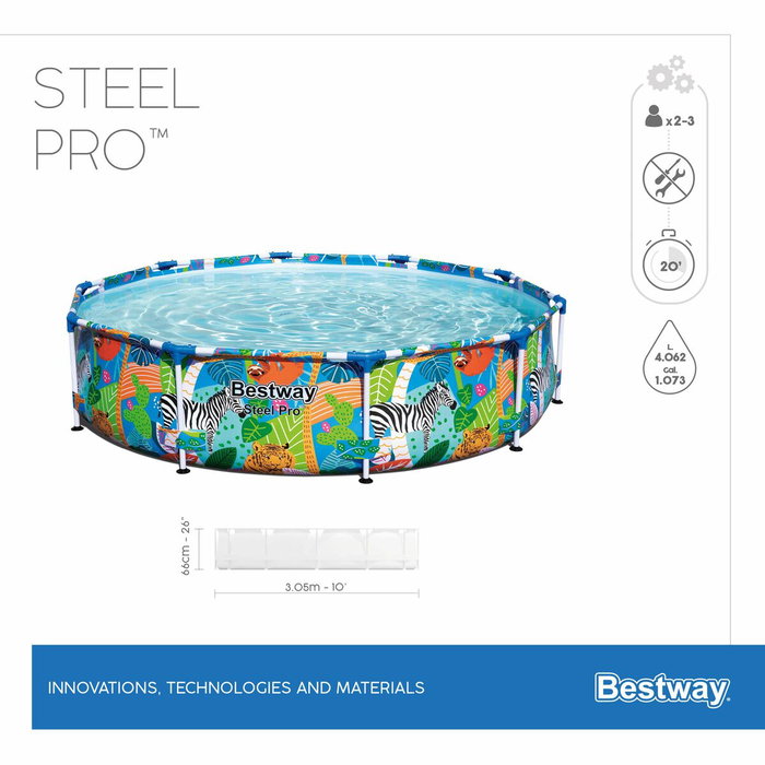 Bestway Piscine hors sol Steel Pro ronde avec décor animaux du monde