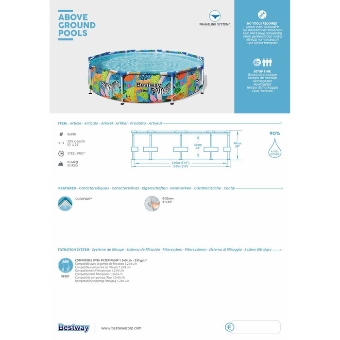 Bestway Piscine hors sol Steel Pro ronde avec décor animaux du monde