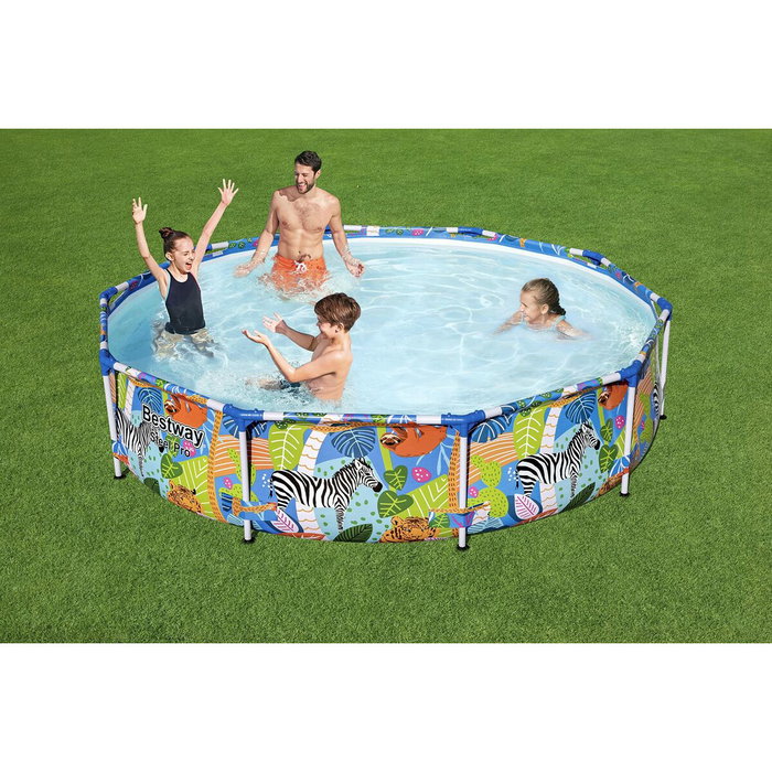 Bestway Piscine hors sol Steel Pro ronde avec décor animaux du monde