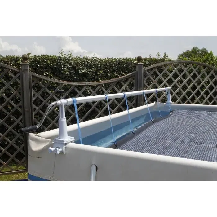 Ubbink Enrouleur de bâche XTRA pour piscine - Pour margelles bois, béton ou tubulaires - Largeur max 5,55 m avec manivelle aluminium et kit d'adaptation