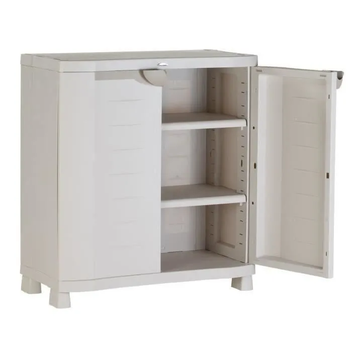 Plastiken Armoire basse de rangement Space Saver en résine - 2 portes, 2 étagères - 90 x 45 x 100 cm (L x P x H)