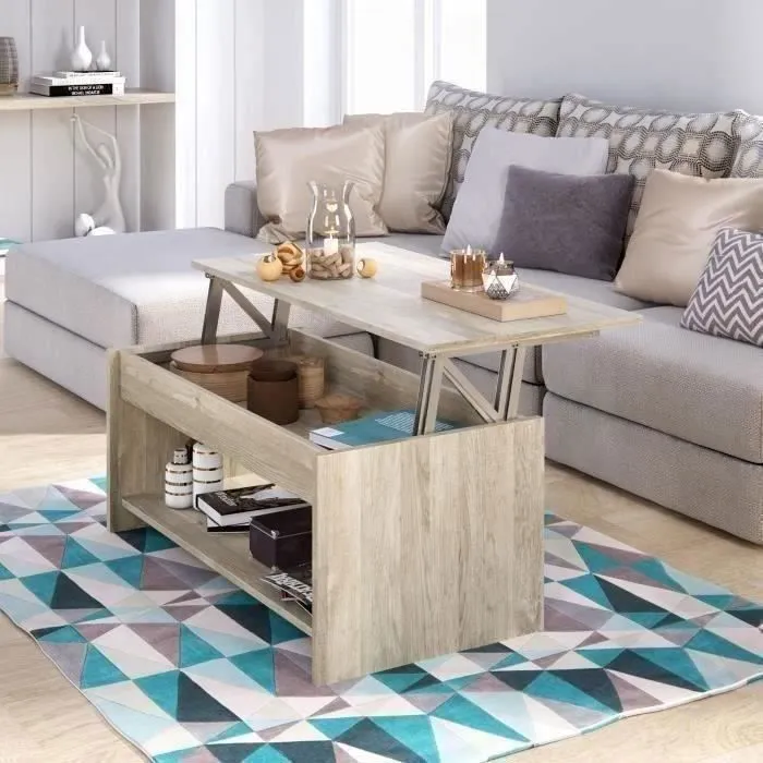 HAPPY Table basse convertible style moderne chêne Sonoma 100 x 50 cm