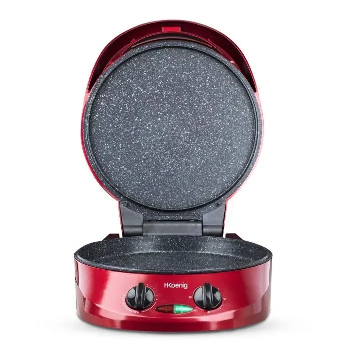 H.KoeNIG TRT180 Appareil à Tarte Express, Four à Pizza et Multicuiseur Multifonction, 1800W, Température jusqu'à 210°C, Surface 30 cm, Livré avec Accessoires, Rouge