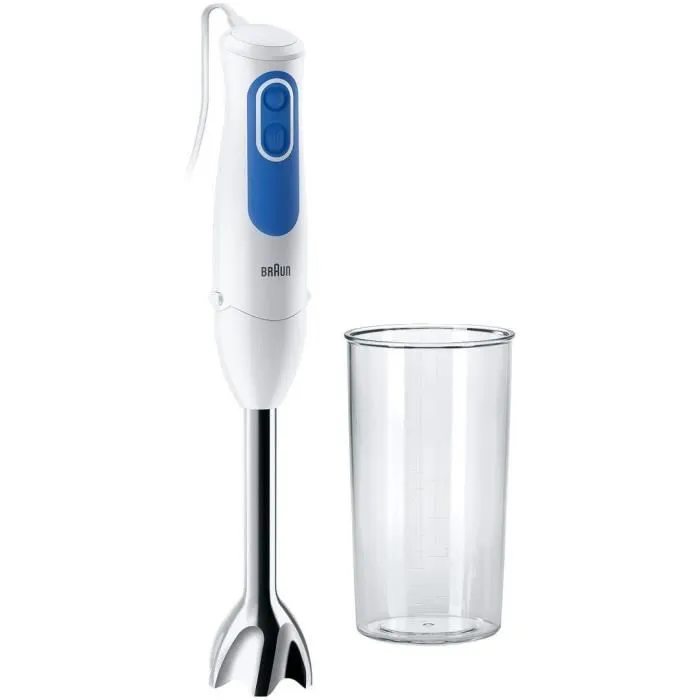 Braun MQ3000WH Smoothie Plus - Mixeur plongeant 700W, Blanc et Bleu, avec verre doseur, technologie PowerBell Plus et Splash Control