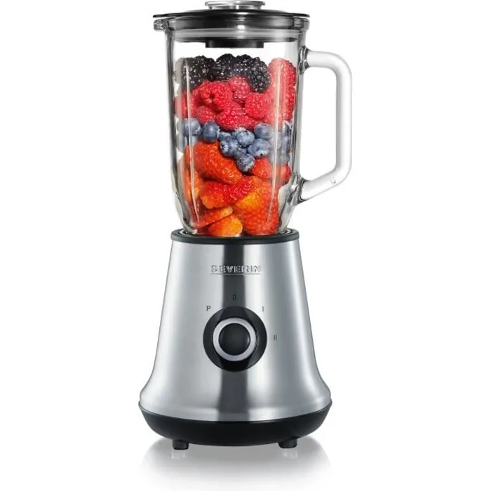 Severin SM3734 Blender 500 W, Bol en verre de 1 litre, 2 vitesses + Fonction Pulse, Inox/Noir, 22000 tours/min, pour Mixer, Hacher et Piler les Glaçons Severin SM3734 Blender 500 W, Bol en verre de 1 litre, 2 vitesses + Fonction Pulse, Inox/Noir, 22000 tours/min, pour Mixer, Hacher et Piler les Glaçons