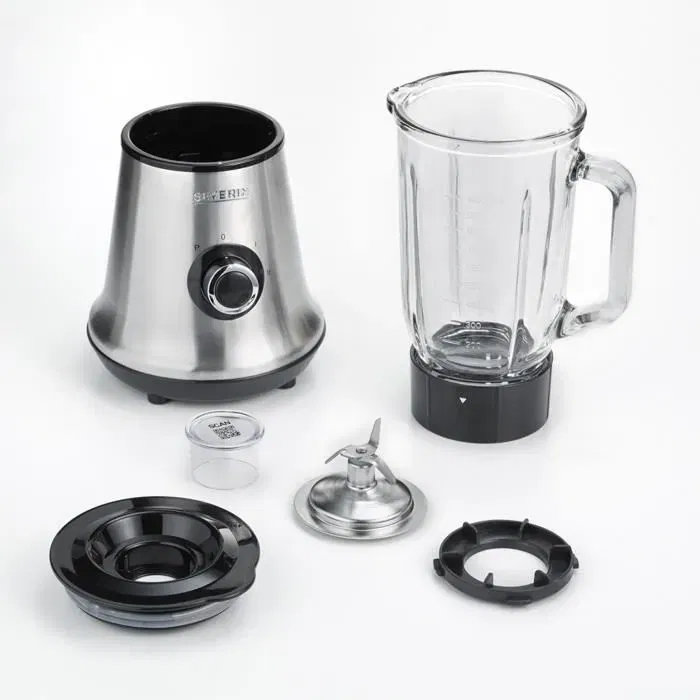 Severin SM3734 Blender 500 W, Bol en verre de 1 litre, 2 vitesses + Fonction Pulse, Inox/Noir, 22000 tours/min, pour Mixer, Hacher et Piler les Glaçons Severin SM3734 Blender 500 W, Bol en verre de 1 litre, 2 vitesses + Fonction Pulse, Inox/Noir, 22000 tours/min, pour Mixer, Hacher et Piler les Glaçons
