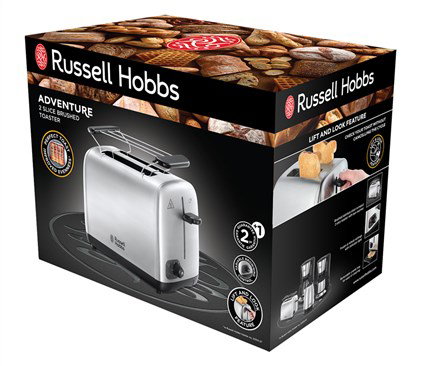 Russell Hobbs 24080-56 Tostador Adventure - Tostador de Acero Inoxidable con Ranuras Extrawide, Función Pan Congelado y Bandeja Recogemigas Extraíble - Ajuste de Tueste Variable