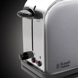 Russell Hobbs 21396-56 Grille-pain avec rainure allongée, thermostat réglable, fonction pain surgelé et bac à miettes amovible, blanc Oxford