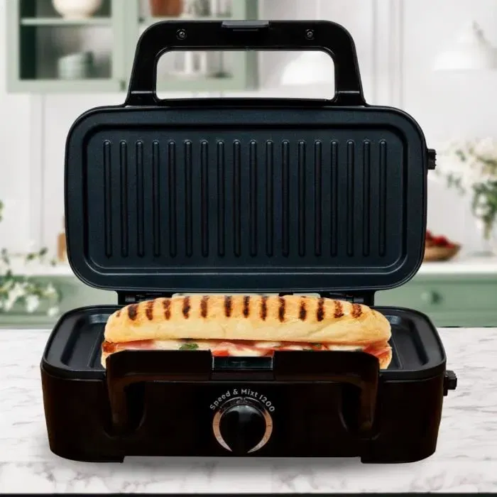 Little Balance Gaufrier Grill Speed'n Mixt - 2 Plaques Interchangeables antiadhésives - 1200 W - Ouverture 180° - Pour gaufres, croques, paninis, grillades