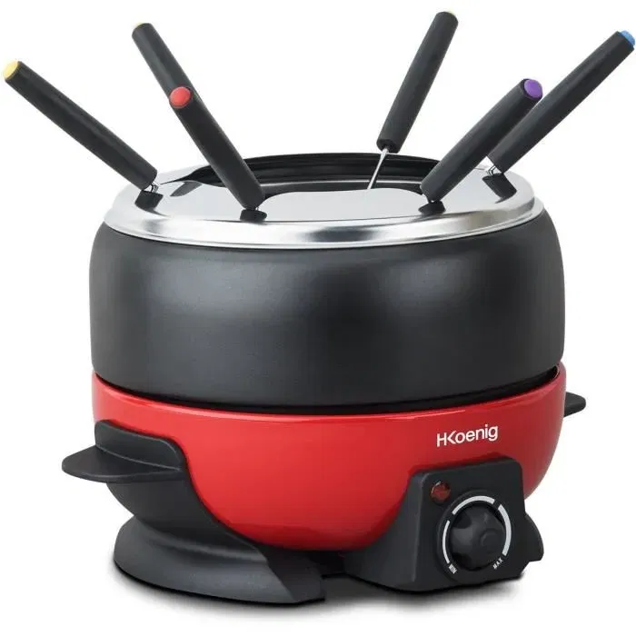 H.Koenig ALP1800 Appareil à fondue 6 personnes, 2 litres, thermostat réglable 25-190°C, 800W, rouge/noir