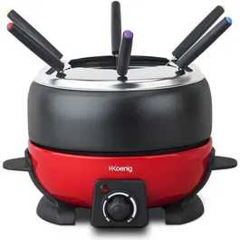 H.Koenig ALP1800 Appareil à fondue 6 personnes, 2 litres, thermostat réglable 25-190°C, 800W, rouge/noir