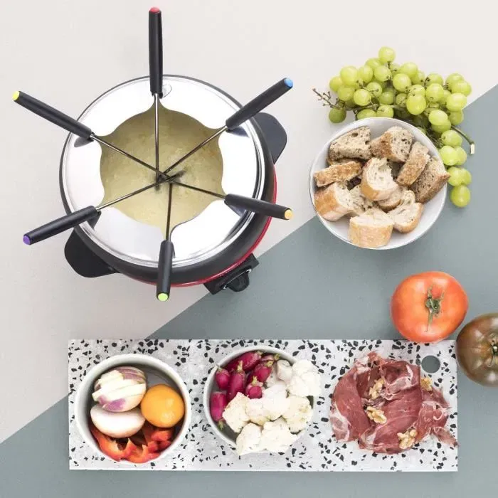 H.Koenig ALP1800 Appareil à fondue 6 personnes, 2 litres, thermostat réglable 25-190°C, 800W, rouge/noir