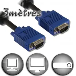 Lineaire Câble VGA HD15 Mâle/Mâle 3 mètres pour PC, Écran, Vidéoprojecteur - Lot de 5 câbles avec ferrites