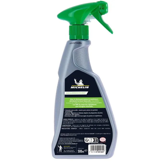 MICHELIN Nettoyant pour jantes et enjoliveurs en spray 500 ml - Formule 99% d'origine naturelle - Nettoie et dégraisse tous types