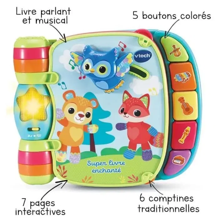 Vtech Baby Super Livre Enchanté des Baby Loulous Bleu - Livre Interactif Éveil Bébé 6 à 36 Mois