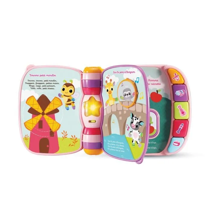 Vtech Baby Super Livre Enchanté des Baby Loulous - Livre interactif musical pour bébés 6 mois+ avec 6 comptines et boutons piano - Rose