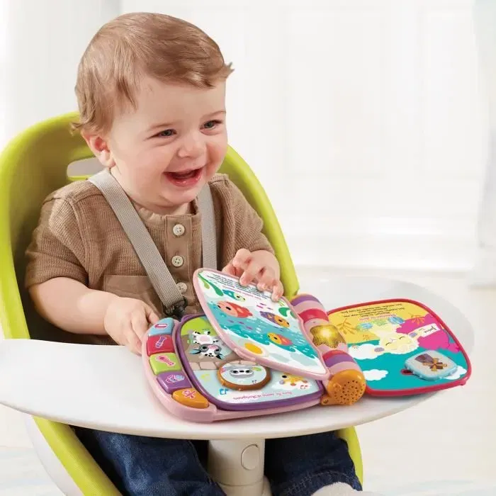 Vtech Baby Super Livre Enchanté des Baby Loulous - Livre interactif musical pour bébés 6 mois+ avec 6 comptines et boutons piano - Rose