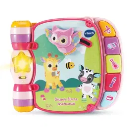 Vtech Baby Super Livre Enchanté des Baby Loulous - Livre interactif musical pour bébés 6 mois+ avec 6 comptines et boutons piano - Rose