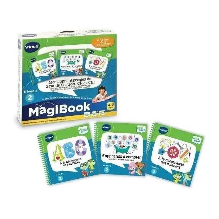Vtech Magibook - Pack de 3 livres interactifs pour 4-7 ans : Alphabet, Sciences et Maths - Compatible avec les programmes Grande Section, CP, CE1 - Français