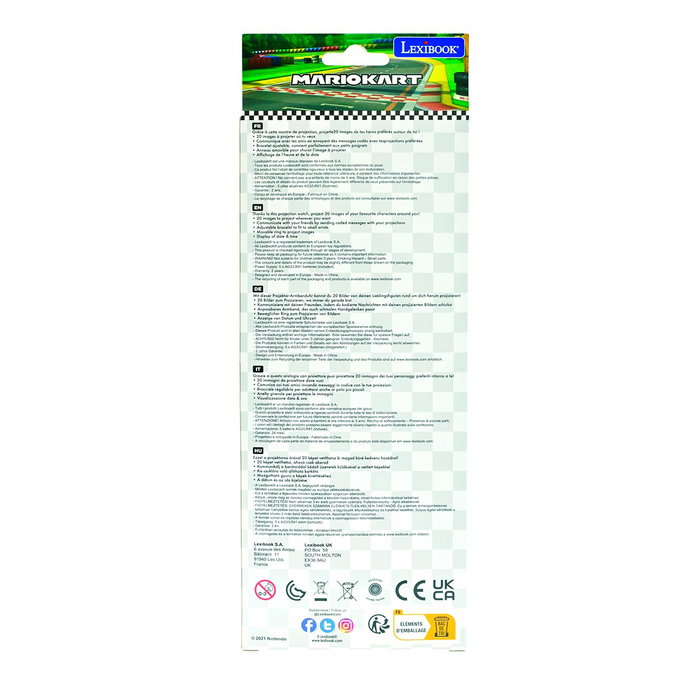 LEXIBOOK Lexibook Montre Digital Mario Kart Projetable - Montre-Bracelet Enfant avec 20 Images à Projeter, Message Codé et Bracelet Ajustable - Licence Nintendo - À Partir de 3 Ans