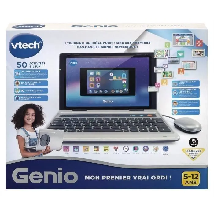 Vtech Genio - Ordinateur éducatif pour enfants 5 à 12 ans - Gris - Plus de 50 activités et applications - Logiciel de traitement de texte - Langue française Vtech Genio - Ordinateur éducatif pour enfants 5 à 12 ans - Gris - Plus de 50 activités et applications - Logiciel de traitement de texte - Langue française