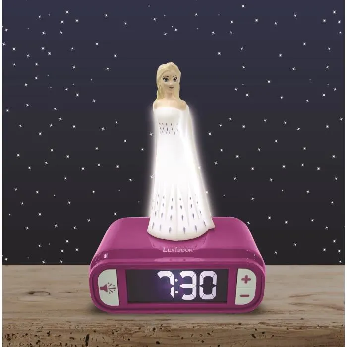 Lexibook Réveil Veilleuse Digital Lumineux 3D La Reine Des Neiges 2 (Frozen) pour Enfant - Écran LCD Rétro-éclairé, Effets Sonores, Alarme - Blanc et Violet