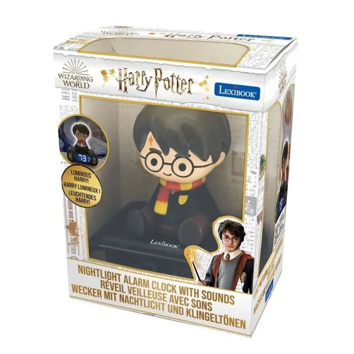 Lexibook Réveil Veilleuse Digital Sonore 3D Harry Potter, Écran LCD avec Rétro-éclairage, Alarme à Sonneries Magiques, Noir - Pour Enfant