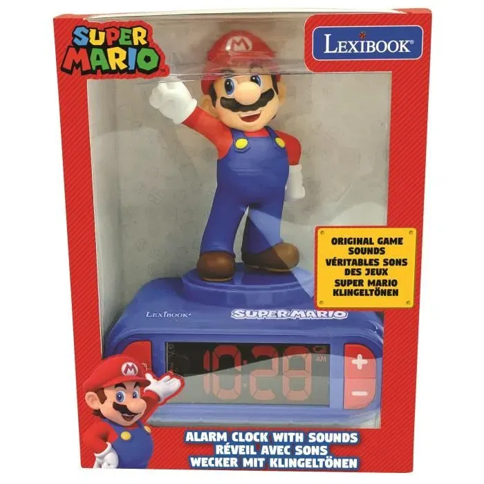 Lexibook Réveil Veilleuse Digital Super Mario 3D Lumineux et Sonore Bleu et Rouge avec Écran LCD et Effets Sonores pour Enfant